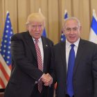 Trump and Netanyahu shaking hands in Israel