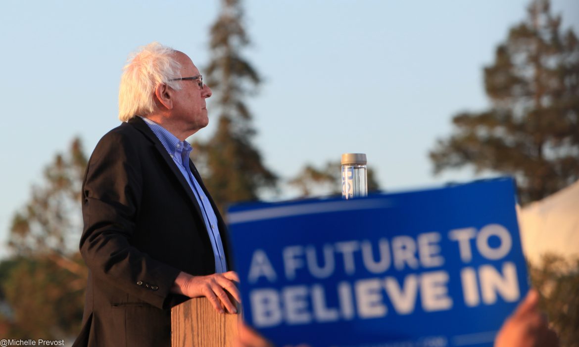 Bernie Sanders speaking at a rally