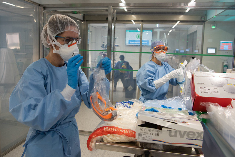 Medical workers protecting themselves.