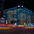 Berlin lighted free standing signage during night time